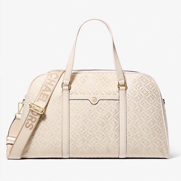 NWT Michael Kors • Jet Set Travel XL Metallic Logo Jaquard (light cream) - Picture 2 of 15